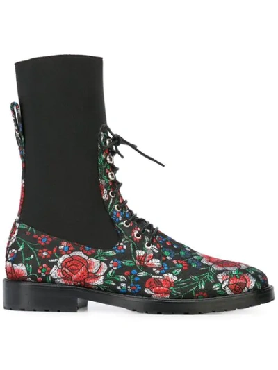 Leandra Medine Floral Lace-up Boots In Black