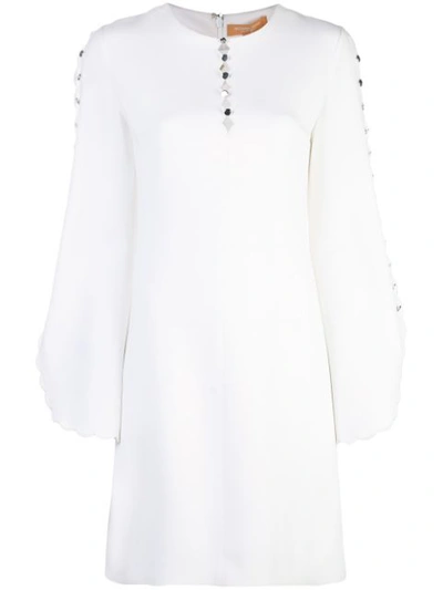 Michael Kors Scalloped-sleeve Crepe Sable Shift Dress In White