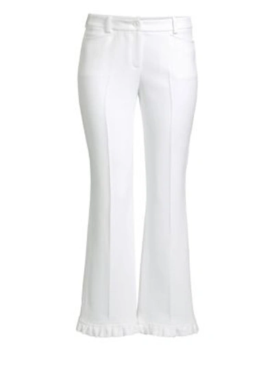 Michael Kors Ruffled-hem Straight-leg Stretch-cotton Trousers In Optic White