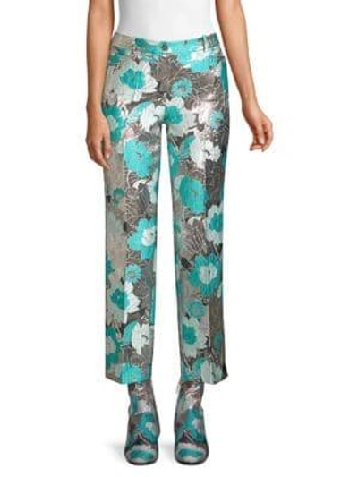 Michael Kors Metallic Cropped Trousers In Aqua Silver