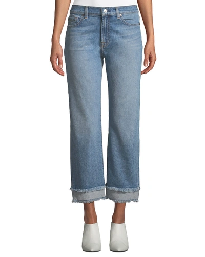 7 For All Mankind Alexa Wide-leg Cropped Jeans W/ Frayed Hem In Blue