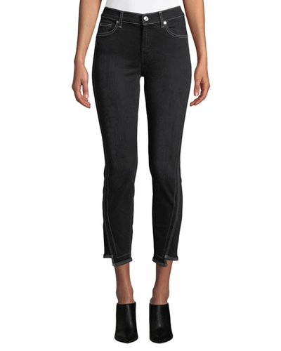 7 For All Mankind The Ankle Skinny-leg Jeans W/ Step-hem In Black