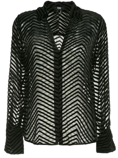 Paige Toscani Velvet-stripe Sheer Button-front Top In Black