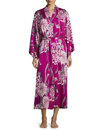 Natori Aziome Floral-print Long Robe, Purple Pattern