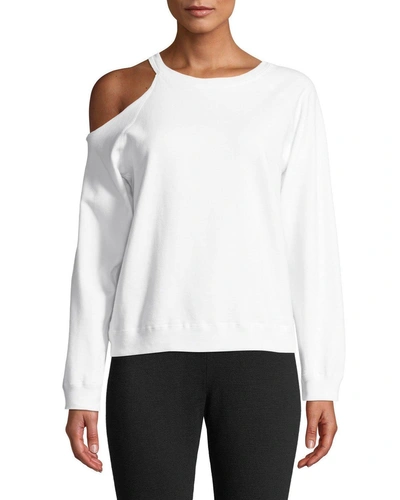 Monrow Cutout-shoulder Crewneck Cotton Sweatshirt In White