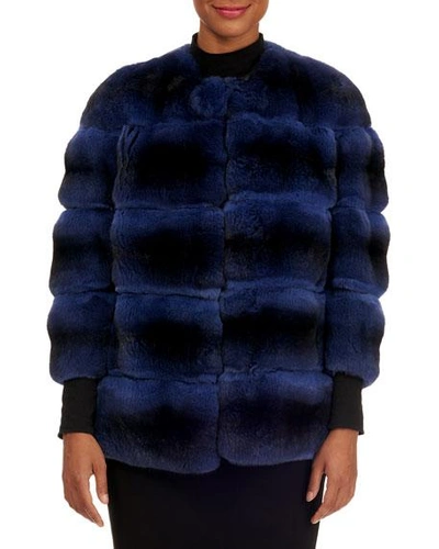 Gianfranco Ferre Horizontal Chinchilla Fur Jacket In Blue