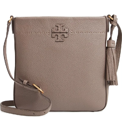 Tory Burch Mcgraw Leather Crossbody Tote - Brown In Silver Maple