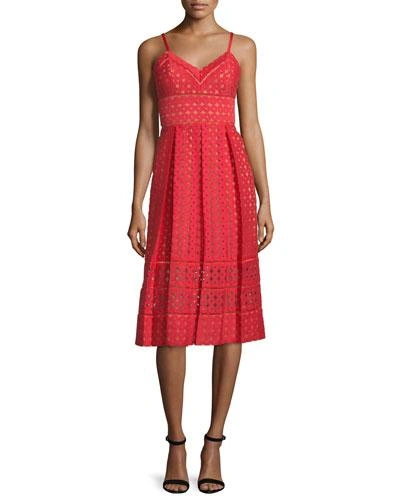 Catherine Deane Sleeveless Circle-eyelet Dress, Crimson/almond