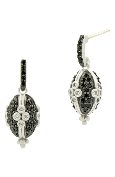 Freida Rothman Industrial Finish Clover Pave Drop Earrings In Black/ Silver
