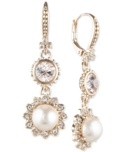 Marchesa Gold-tone Imitation Pearl & Crystal Drop Earrings