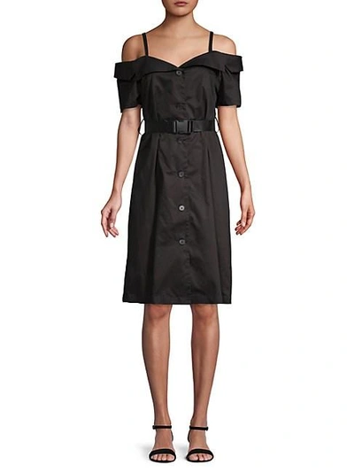 Grey Lab Cold-shoulder Cotton Knee-length Dress In Black