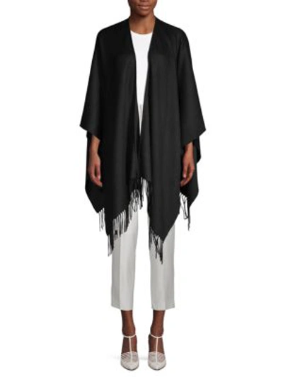 Portolano Fringed Wool-blend Poncho In Black