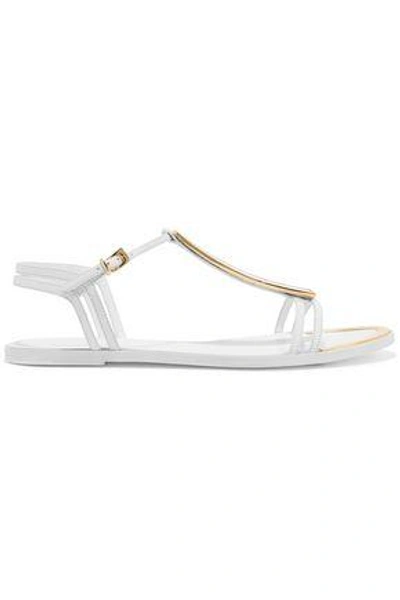 Balmain Woman Embellished Leather Sandals White