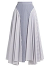 Adam Lippes Woman Asymmetric Striped Cotton-poplin Midi Skirt Midnight Blue