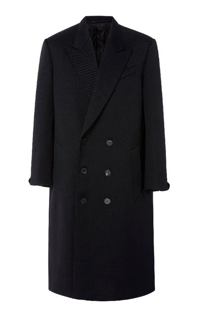 Givenchy Leather-trimmed Double-breasted Wool-blend Coat - Black