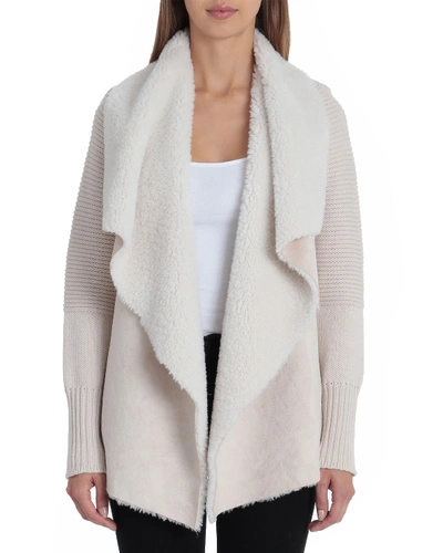 Bagatelle Draped Faux-shearling Sweater Jacket In Olive