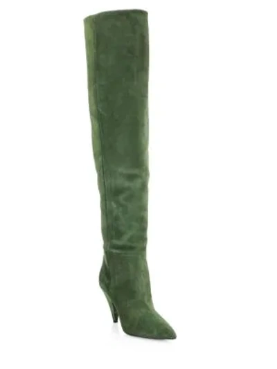 Saint Laurent Era Over-the-knee Leather Boots In Military Green
