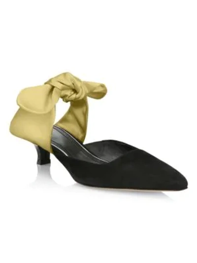 The Row Coco Suede & Grosgrain Ankle-tie Mules In Black Sahara