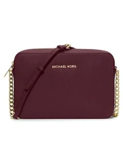Michael Michael Kors Jet Set Large Textured Leather Crossbody Bag In Oxblood