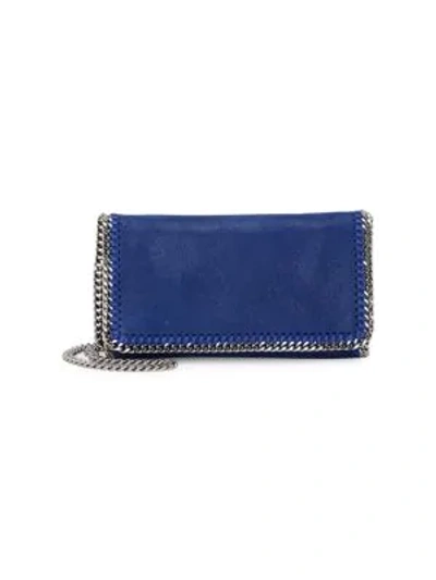 Stella Mccartney Falabella Faux Leather Fold-over Chain Crossbody Bag In Blue Bird