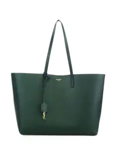 Saint Laurent Large Leather Shopper Tote In Green