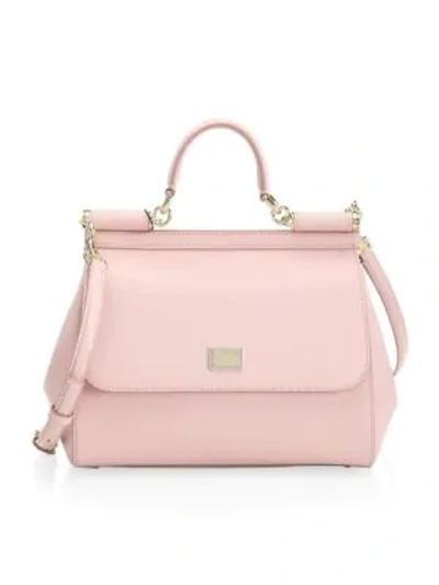 Dolce & Gabbana Large Sicily Leather Top Handle Bag In Flesh Pink