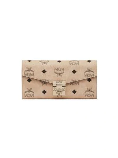 Mcm Large Patricia Visetos Leather Wallet-on-chain In Beige