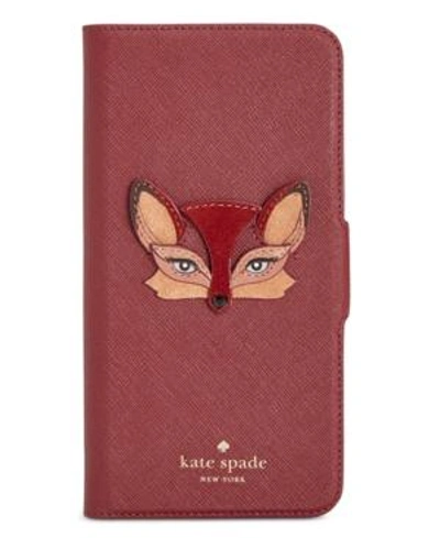 Kate Spade New York Fox-applique Iphone 8 Plus Folio Case In Red