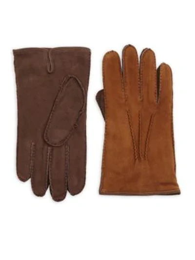 Saks Fifth Avenue Two-tone Leather Gloves In Brown Tan