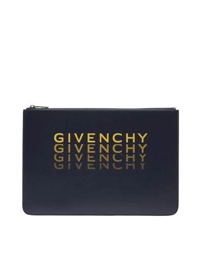 Givenchy Logo Clutch In Blu Giallo