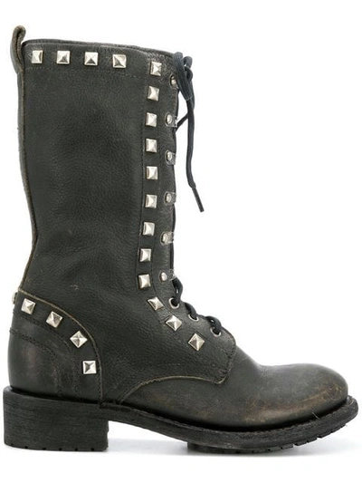 Ash Rango Studded Lace-up Boots In Nap Black/old Niquel