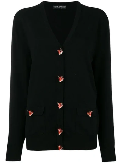 Dolce & Gabbana Fox Button Cardigan In Black