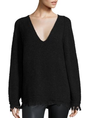 Free People Irresistible V-neck Frayed Sweater In Black | ModeSens