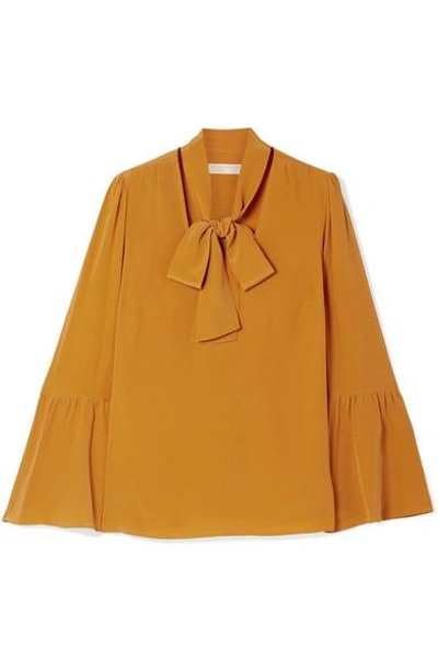 Michael Michael Kors Pussy-bow Silk Crepe De Chine Blouse In Saffron