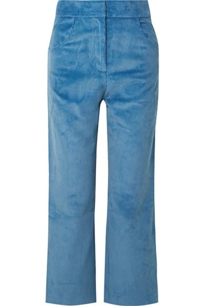 Sandy Liang Zach Cropped Cotton-corduroy Wide-leg Pants In Blue