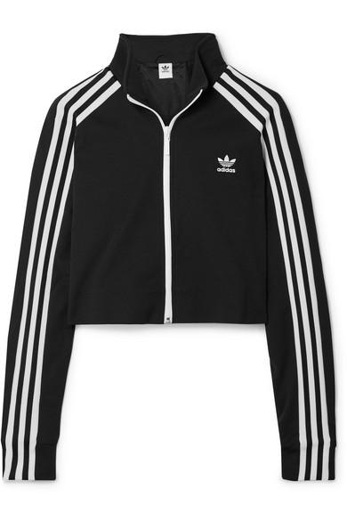 Adidas Originals Cropped Striped Stretch-jersey Track Jacket In Black ...