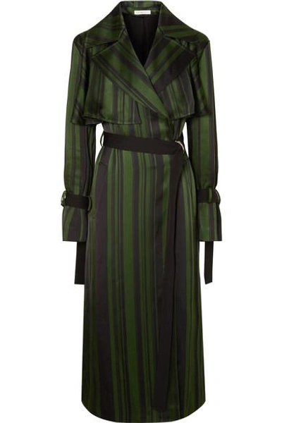 Adeam Striped Satin Trench Coat In Emerald