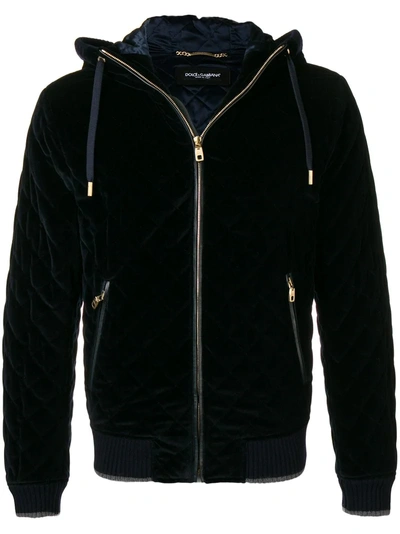 Dolce & Gabbana Quilted Zipped Hooded Jacket - Blue