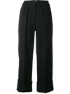 Burberry Wool Silk Cropped Tailored Trousers - Black