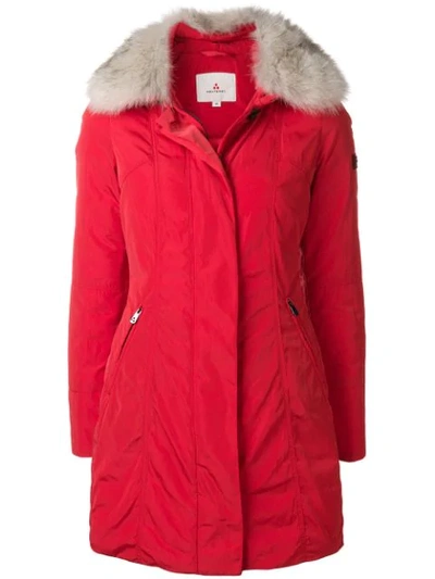 Peuterey Fur Collared Coat In Red