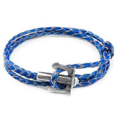 Anchor & Crew Royal Blue Union Anchor Silver & Braided Leather Bracelet