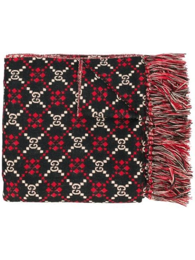 Gucci Gg Diamond Oversized Scarf In 1074 Red/black