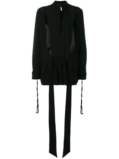 Loewe Tie-neck Contrast-panel Blouse In Black