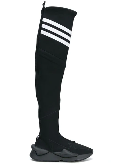 Y-3 Knee-high Stretch Knit Boots In Nero Bianco