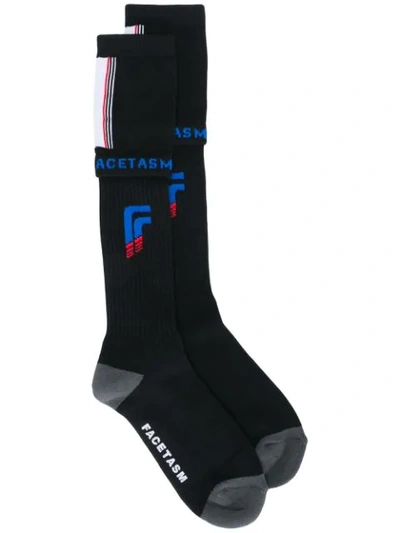 Facetasm Logo Striped Details Socks - Black