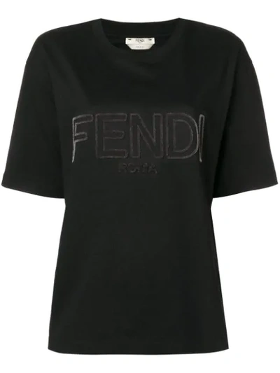 Fendi Logo全棉t恤 In Black