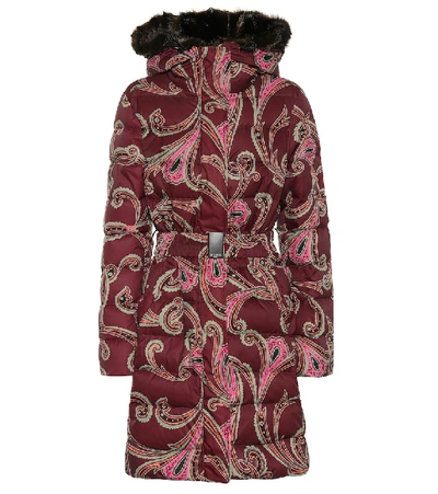 Etro Faux Fur-trimmed Printed Coat In Red