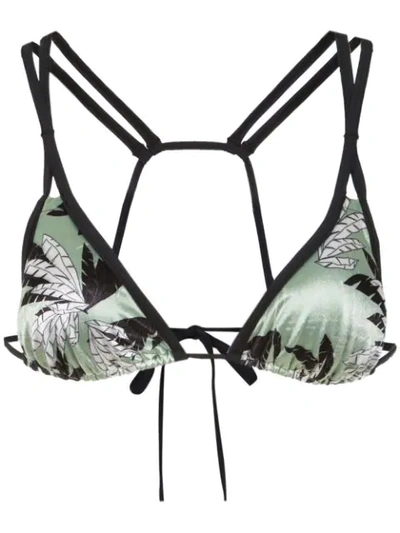 Track & Field Velvet Triangle Bikini Top In Green
