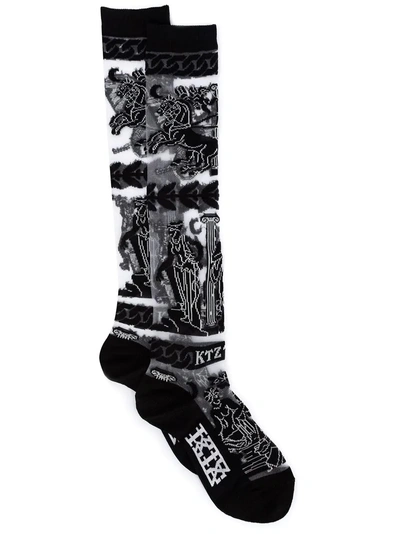 Ktz Greek Intarsia Knee High Socks - Black