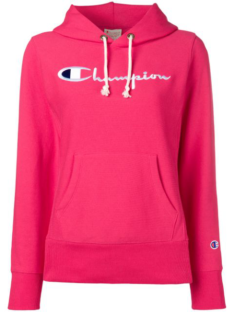 pink champion logo hoodie